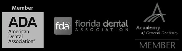 Active members badges including ADA, Florida Dental Association, and Academy of General Dentistry